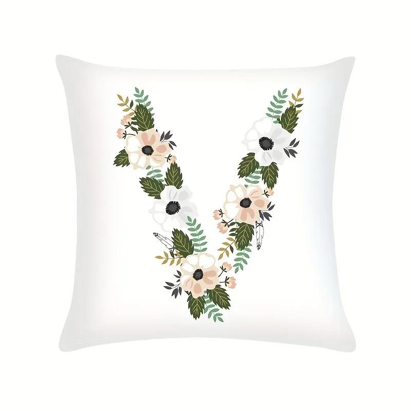 Plant Flowers Alphabet Printed Cushion Cover Spring Home Seat Decorative Pillowcase  Square Polyester Letters Pillow Cover