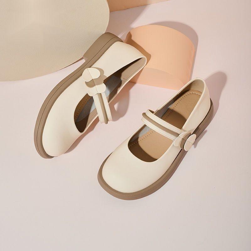 Mary Jane Shoes Women's 2025 New Spring and Summer Flat Bottom Small Fresh Student Doudou Shoes Versatile Velcro Light Mouth Single Shoes