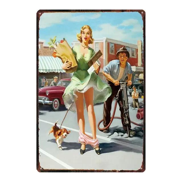 Vintage Russian Cartoon PinUp Girl Metal Tin Sign Retro Iron Painting Plaque for Pub Cafe Home Wall Decor Sexy Girl Poster