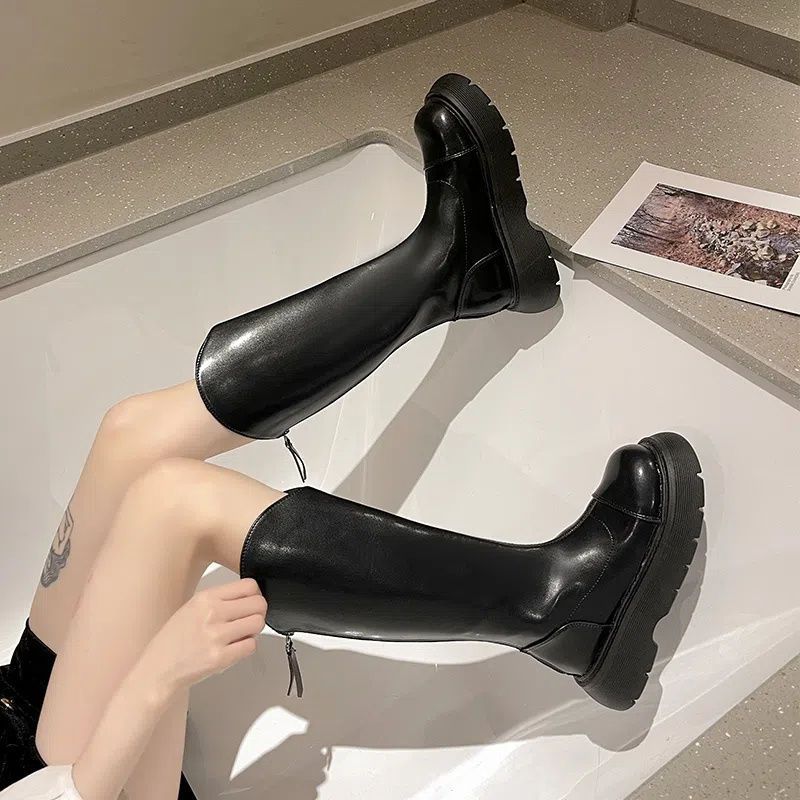 Long boots Spring and Autumn thick-legged French thick-soled small men with inner height but knee-high white medium-tube knight boots for children