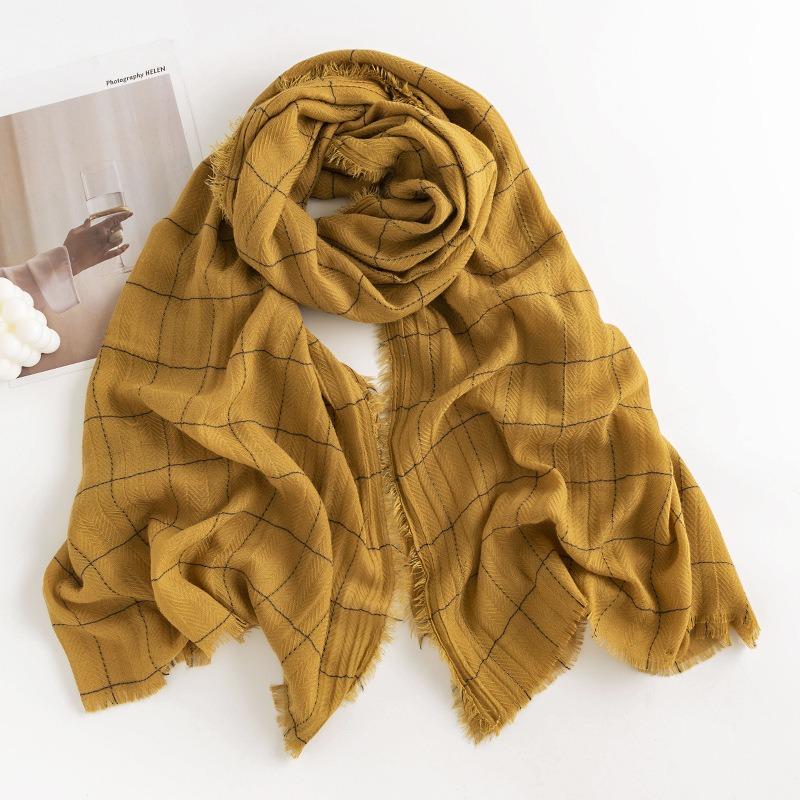 New Herringbone Pattern Single Color Versatile Imitation Cashmere Scarf for Women Simple Casual Style Tassel Warm Shawl