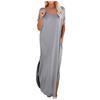 Casual Women's Loose Swing Long Dress V-neck Short-sleeve Solid Color Side Slit Summer Fashion