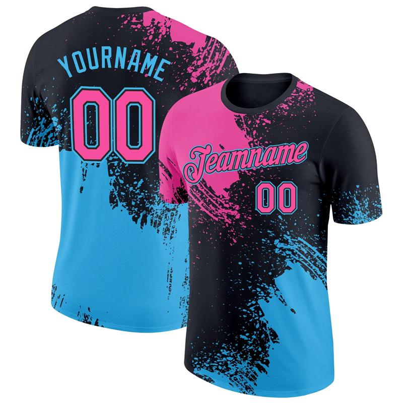Custom Name Number 3D Colour Block Pattern T Shirt New Design Pop Men Football Short Sleeve