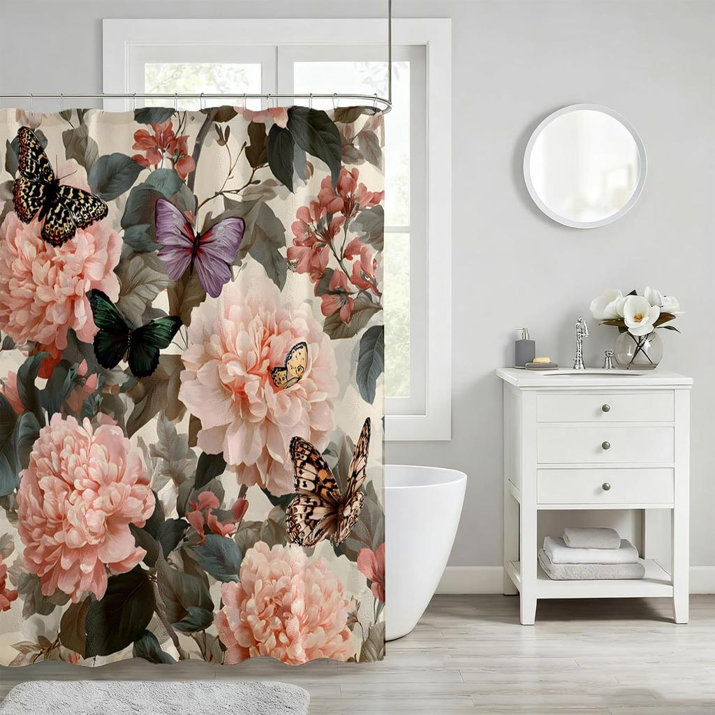 Cute Vintage Aesthetic Shower Curtains, Modern Waterproof Bath Curtain, Fabric Cloth Shower Curtain for Bathroom Decor, Brown