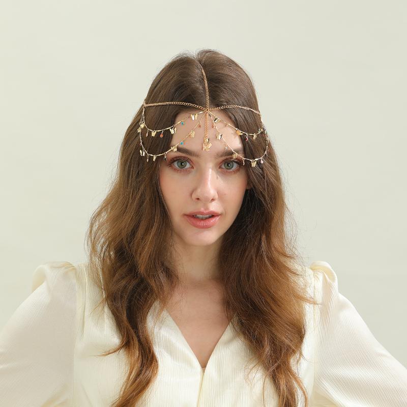 Fashion Bohemia Pearl Sequin Tassels Multi-Layer Hair Chain For Women Bride Rhinestone Forehead Chain Hair Jewelry