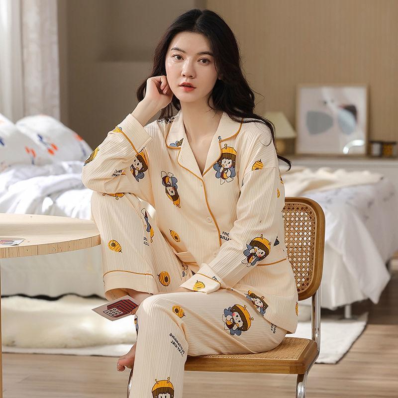 Pure cotton pajamas women's spring and autumn long-sleeved winter large-size pajamas, summer women's suits, loungewear can be worn outside