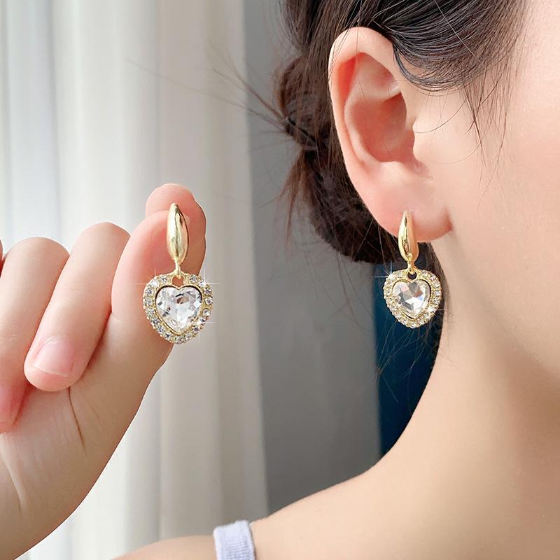 Heart-shaped Diamond-studded Earrings S925 Silver Needle High-end Sense of Design Niche Design Sense Ear Jewelry for Women