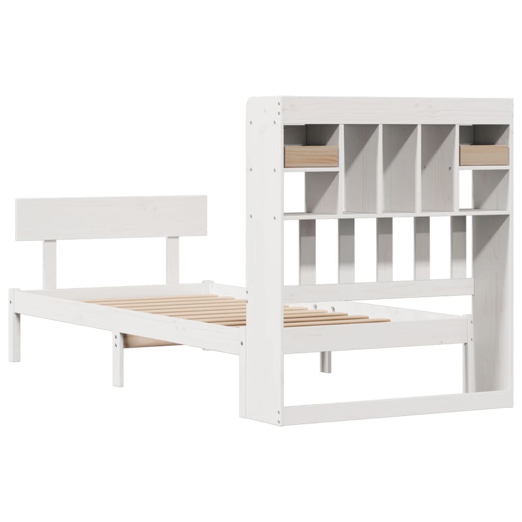 Solid Wood Bed with Shelf Without Mattress White 90x200 Cm Pine