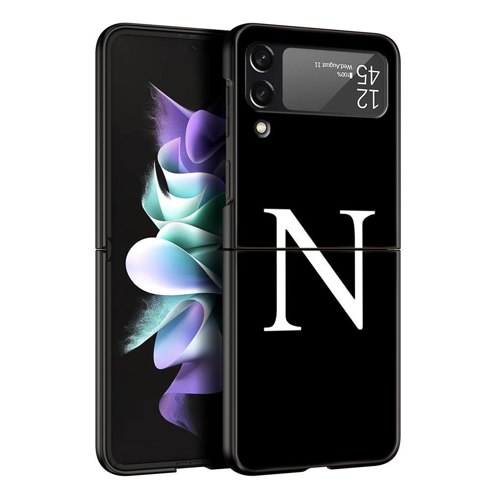 Phone Case For Samsung Galaxy Z Flip 3 4 5 Hard Black Folding PC Luxury For Samsung Z Flip3 Cover Initial Letter A Z Fashion