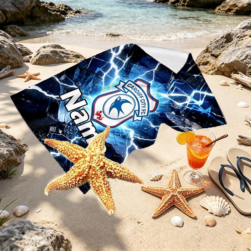 Custom Name Personalized Cardiff City FC Print Beach Towel, for Trip Camping Beach Party Home Decor, Birthday Gift for Family & Friends