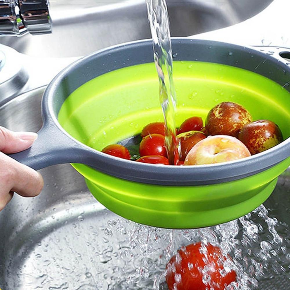 Fruit Collapsible Washing Silicone with Handle Colander Dish Draining Basket Drainer Strainer