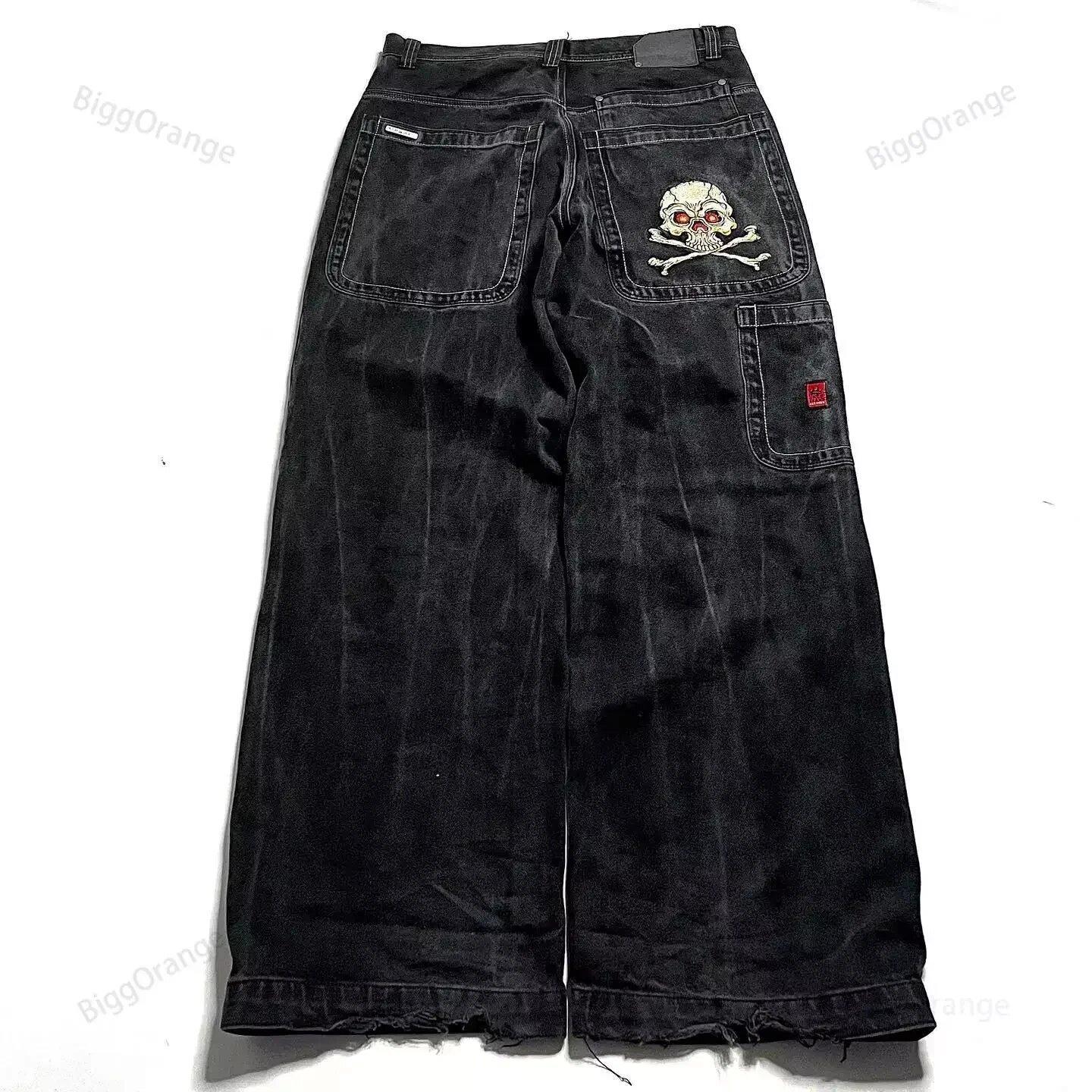 Loose jeans, hip-hop rock embroidery, street