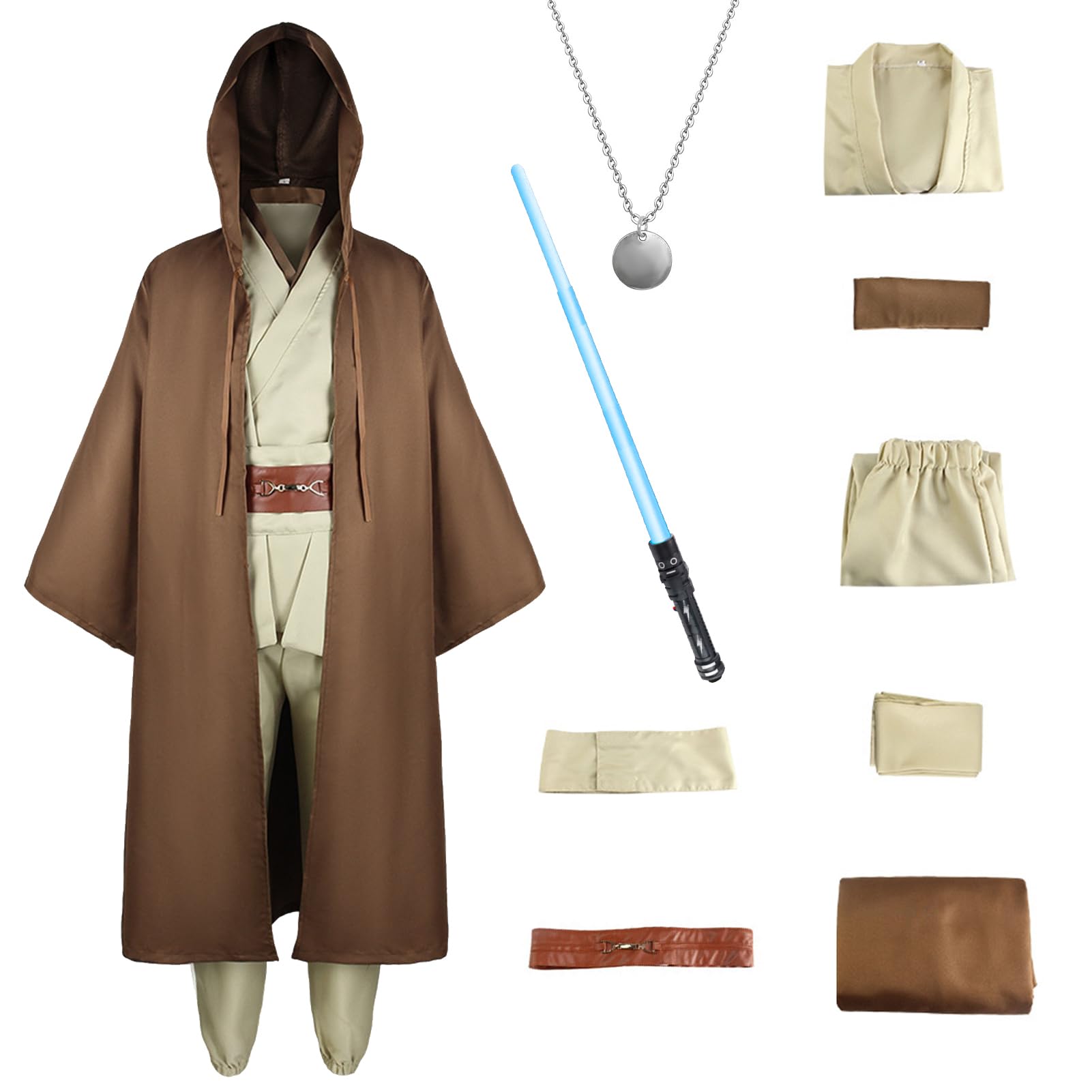 

Костюм Джедая для косплея на Хэллоуин, плащ и роба, крутой коричнево-черный набор плаща со световым мечом, люксовый, 5 размеров, мероприятие, школа, культурный