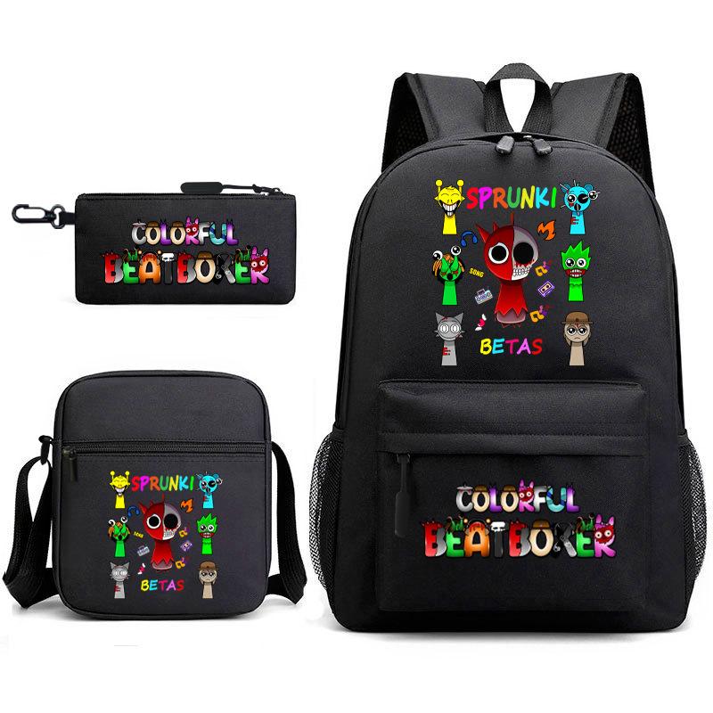 3D New Game Rhythm Box Sprunki School Bag Backpack Elementary and Secondary School Backpack Crossbody Bag Pencil Bag D