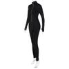 European and American Women's Solid Color Long Sleeved Zippered Waist Slimming Exercise Yoga Jumpsuit