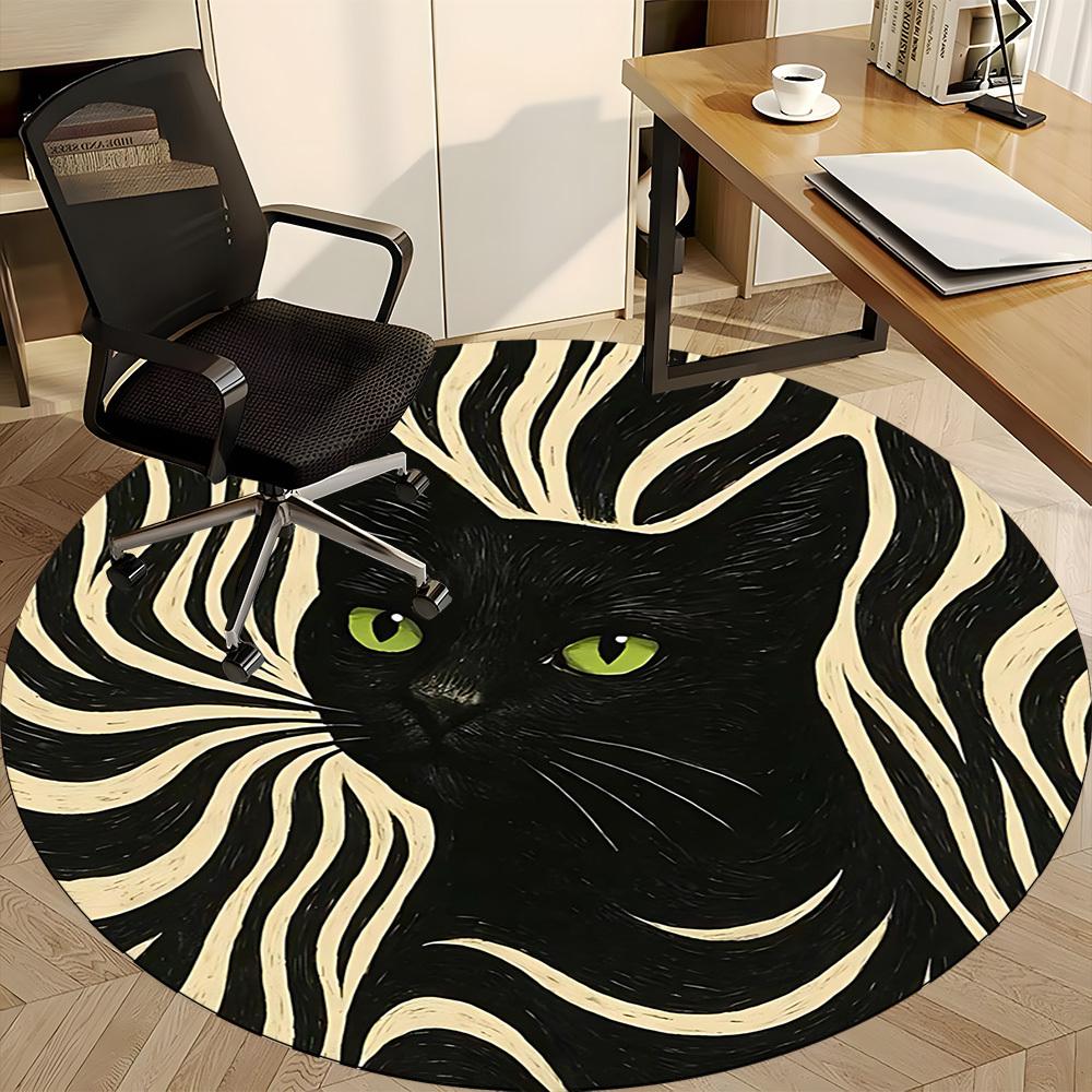 1ks Zebra Kočka Kancelářský Kulatý Koberec, Podložka Vhodná Do Kanceláře, Pod Kancelářské Židle Ložnice Obývací Pokoj Domácí Dekorace, Dekorace Místnosti