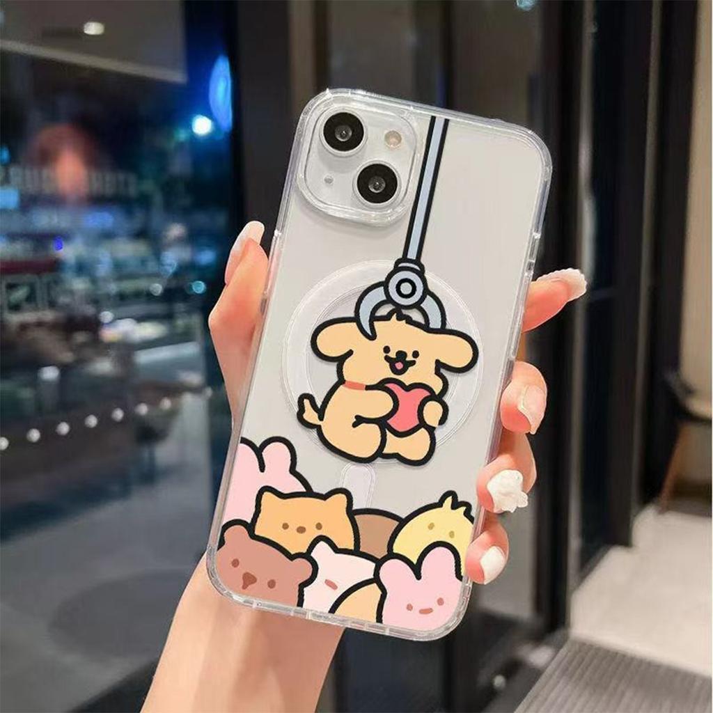 For Apple Magnetic Phone Case for Apple Transparent Phone Protection Case Cartoon Personalized Design Advanced Women's Style