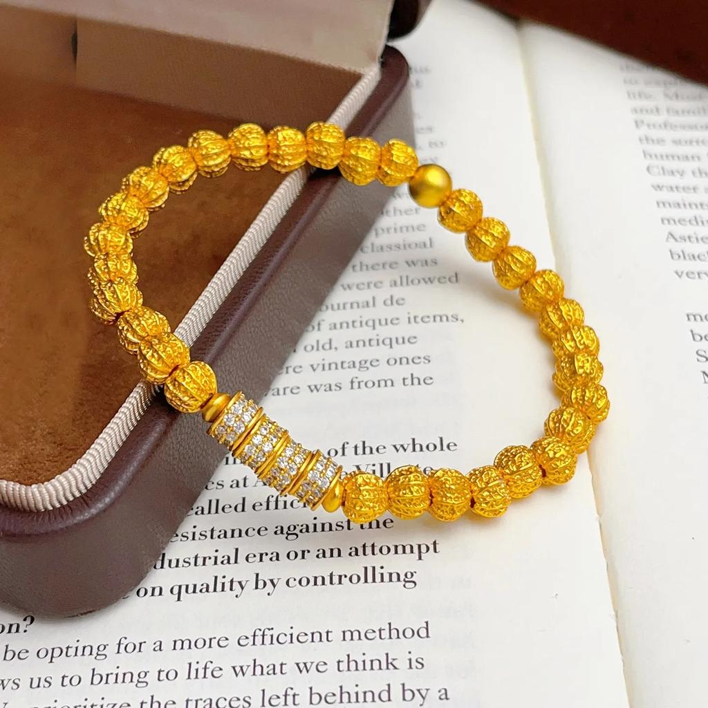 Ideal Gift Double Diamond Running Ring Walnut Bead Bracelet Women 24K Gold AU999 Perfect for Festivals