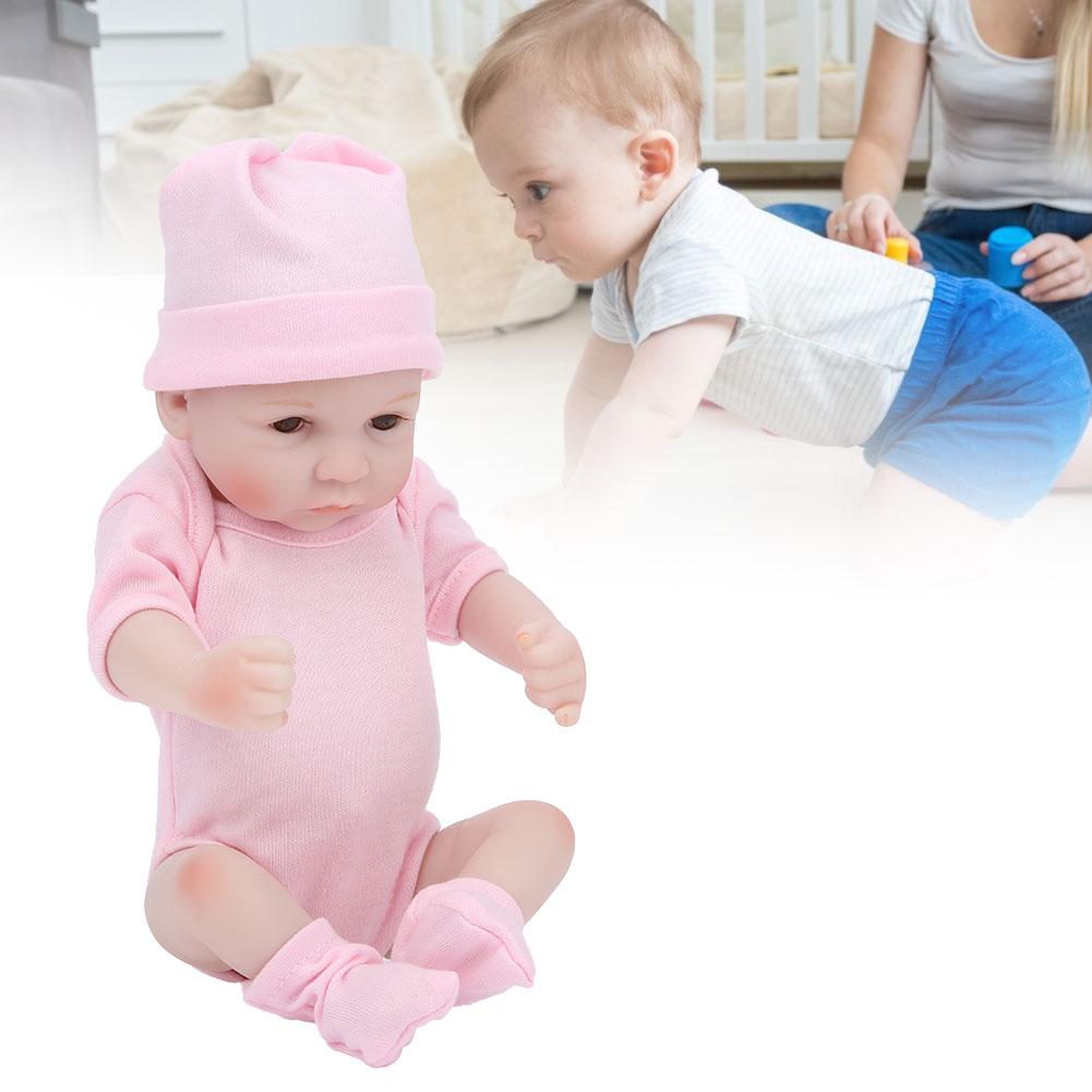 Silicone Body Simulation Baby Doll Lifelike Baby Doll Toy Children Girls Gift 10 InchPink Open Eyes