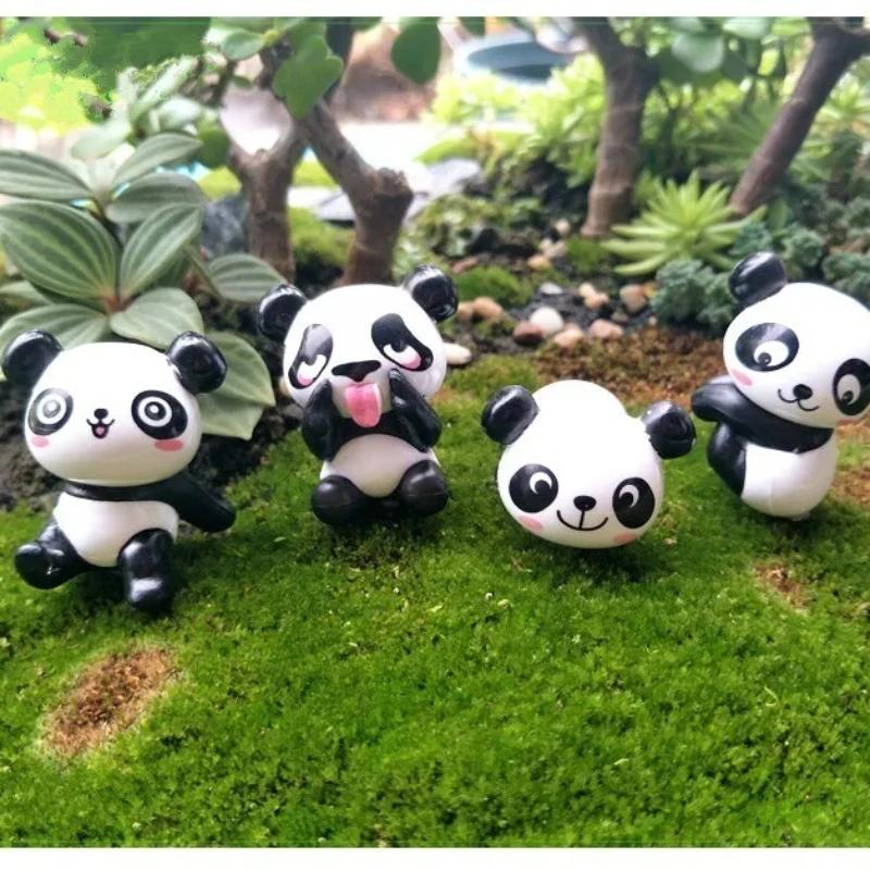 8 kusů/sada Panda Mikro krajina Pryskyřice Panda Mech Mikro krajinná dekorace DIY Materiálová sada Malá Panda Stolní dekorace