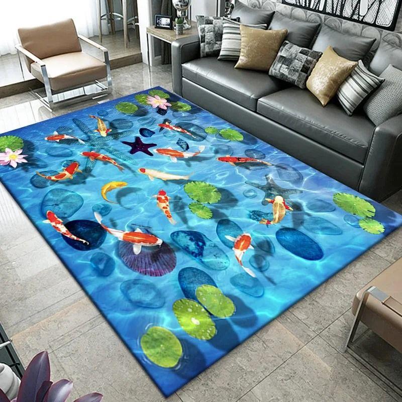 3D Beach Sea Waves Pattern Carpet Door Floor Mat Fish Doormat Non-slip Floor Mat Living Room Rug Home Room Bedroom Decoration