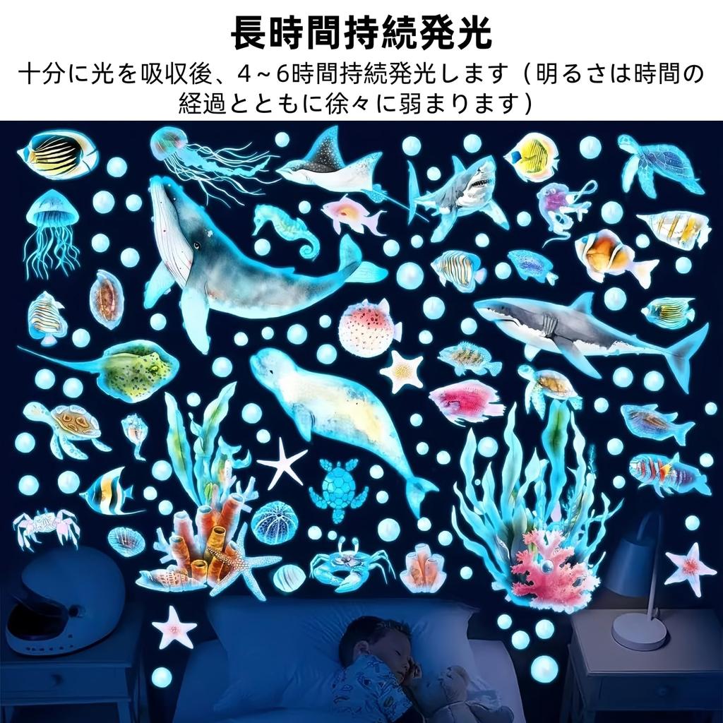 Moruna Sea Life Luminous Design for and Classrooms Glowing Sea Glow-in-the-Dark Stickers, Fluorescent, Kids' Rooms, Kindergartens, (Blue Life)