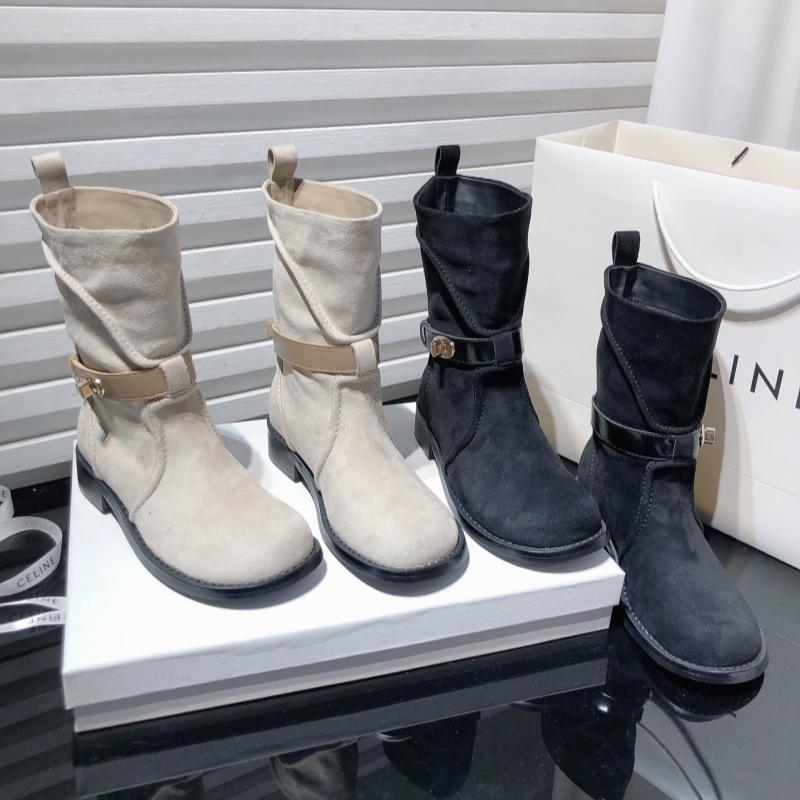 [Fanfna] French Belt Buckle Martin Boots Women's Suede Fashion Boots High Sense of Height and Thinness Fashion Short Boots