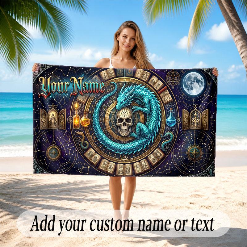 Dragon Theme Soft Beach Towel Personalized Custom Name Text Towel Portable for Beach Pool Travel