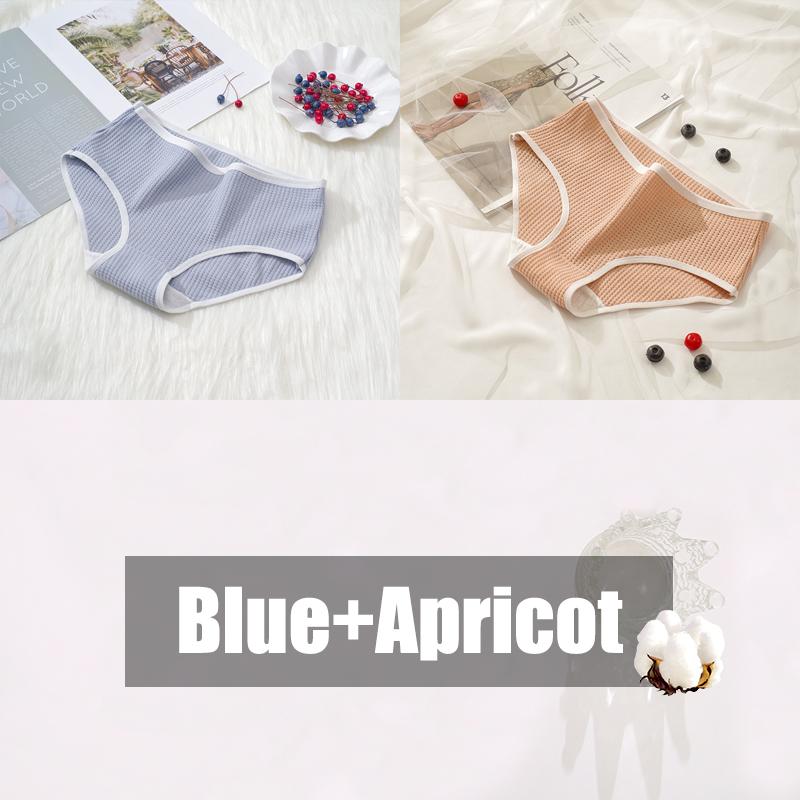 2Pcs/Set Women Cotton Waffle Grid Panties Fashion Solid Low Waist Briefs Female Korean Style Underwear Soft Breathable Lingerie