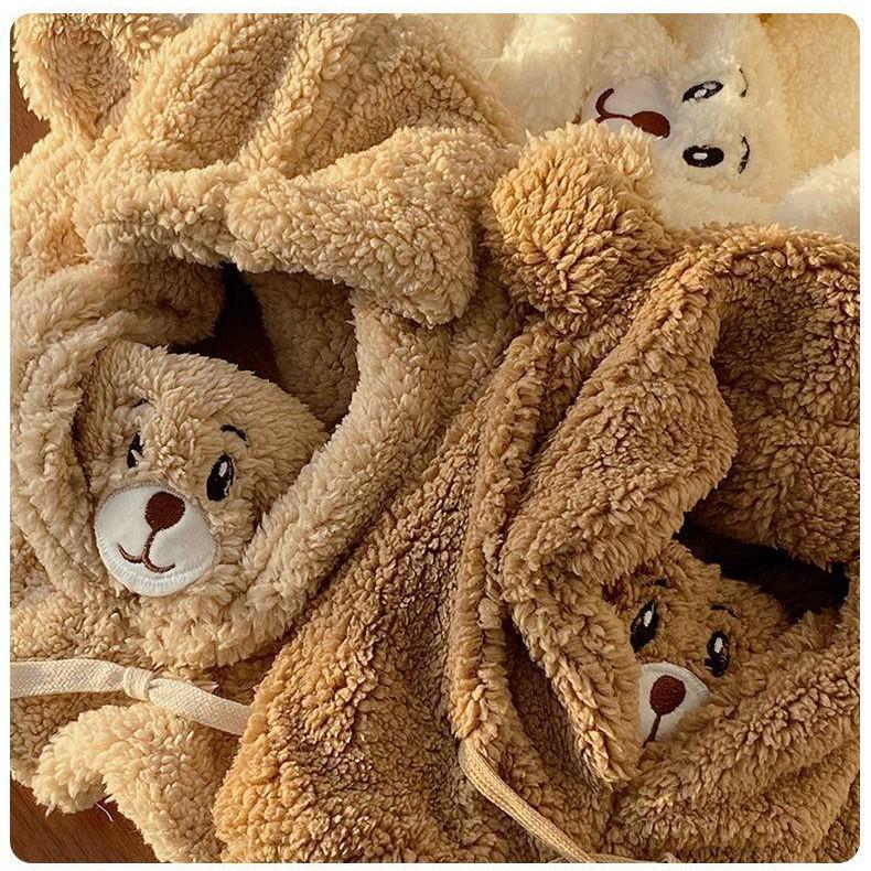 Newcomer Exclusive: Women's Hooded Bear Hat with Scarf and Gloves - Cute Autumn/Winter Neck Warmer