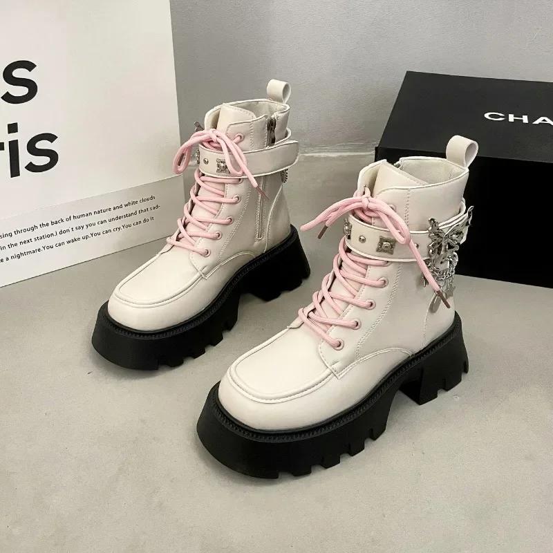 2024 Hot Selling Dame Støvletter Allsidige Nude Støvletter Ensfarget Glidelås i Siden Firkantet Tå Sløyfe Metalldekorasjon Zapatos De Mujer