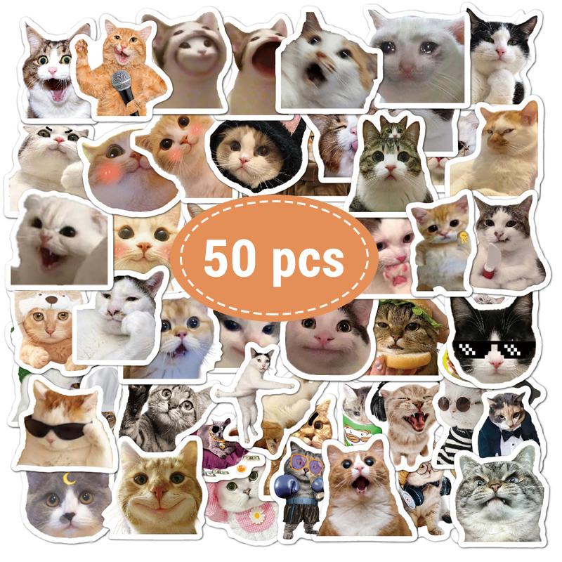 50 PCS Cute Cat Stickers Waterproof Vinyl Kawaii Stickers for Water Bottle, Laptop, Luggage,Scrapbook Aesthetic Stickers