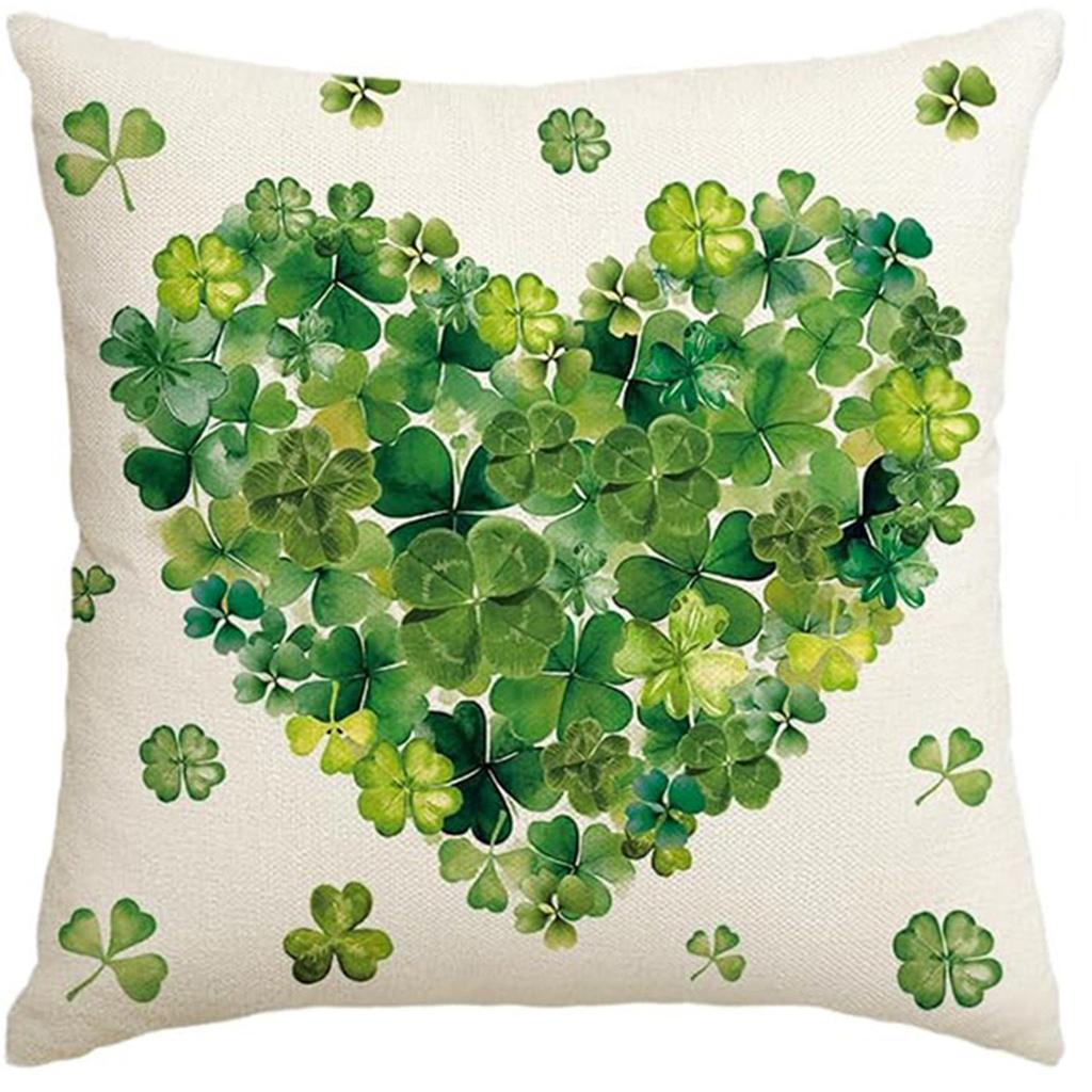 St. Patrick's Day Pillow Cover Line Printed Pillow Cover Green Four-leaf Crocodile Cushion Cover