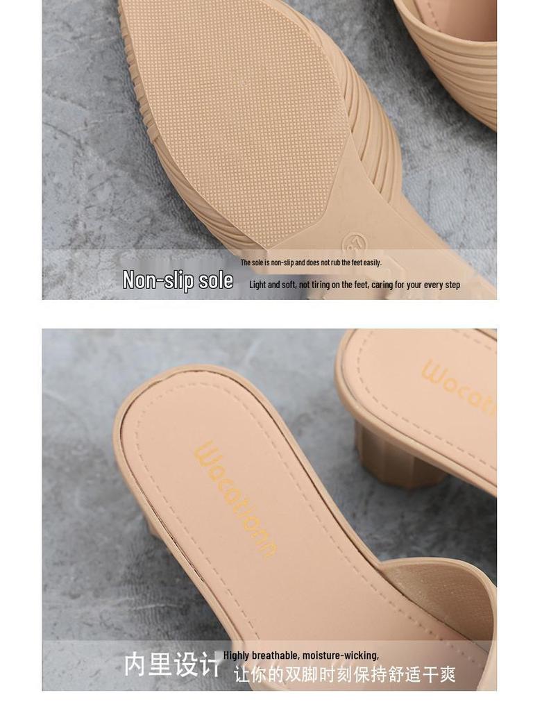 Heli Shark Dam Chunky Heel Spetsig Tå Stängd Tå Casual Halvtofflor - Vår/Sommar Mode Sandaler