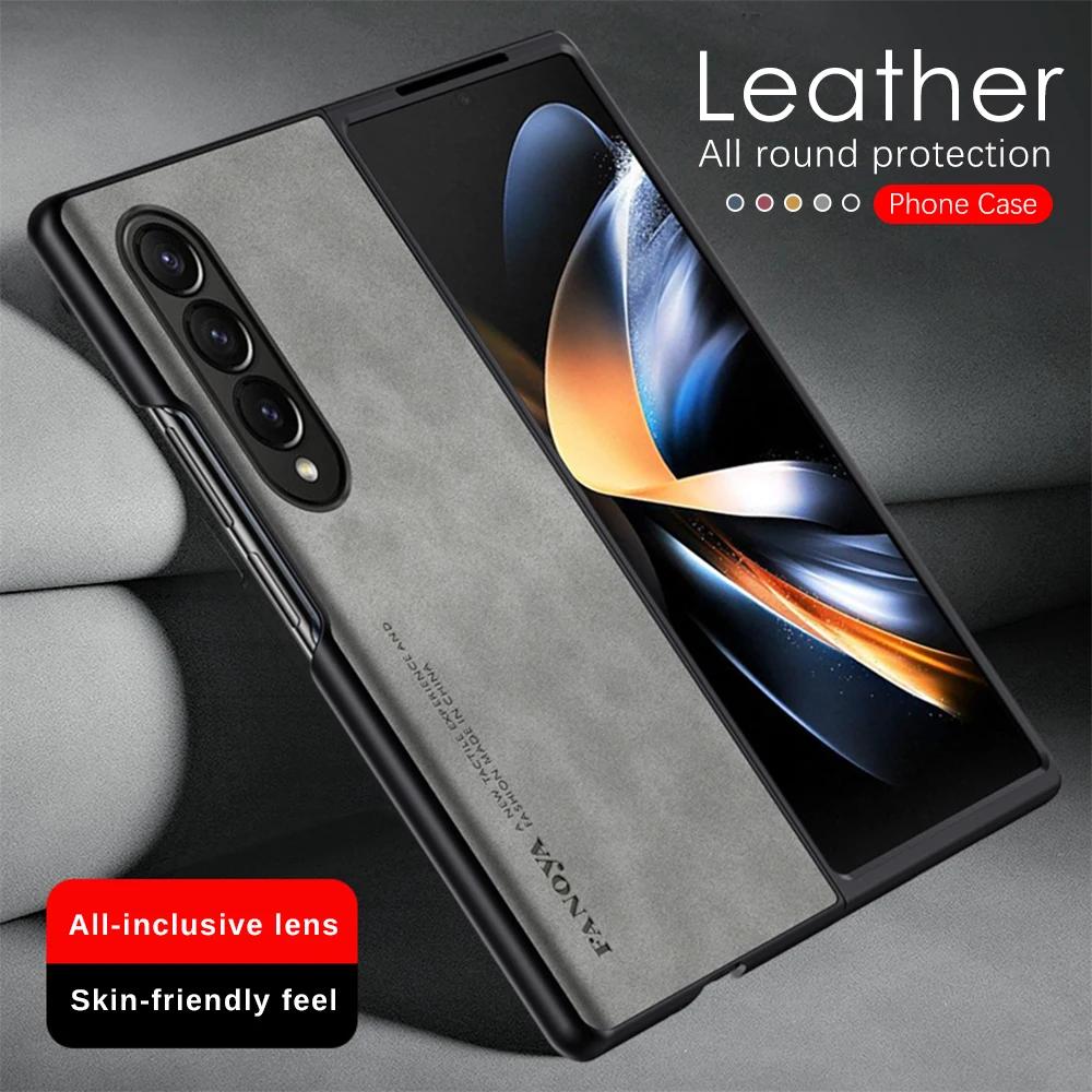 For Samsung Galaxy Zfold4 Zfold6 Zfold Z Fold 5 4 3 Fold5 Fold4 Fold3 5G Silicone Shockproof Bumper Sheepskin Leather Case