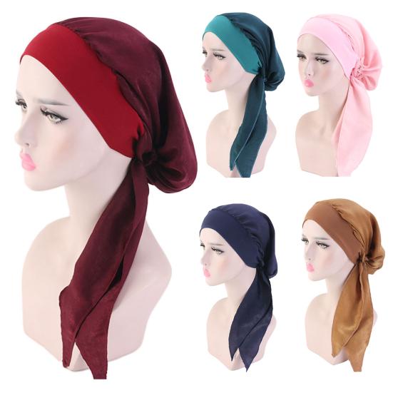 Gorro Vintage de Seda Artificial de Color Sólido para Mujer con Cabello Largo, Turbantes para Dormir