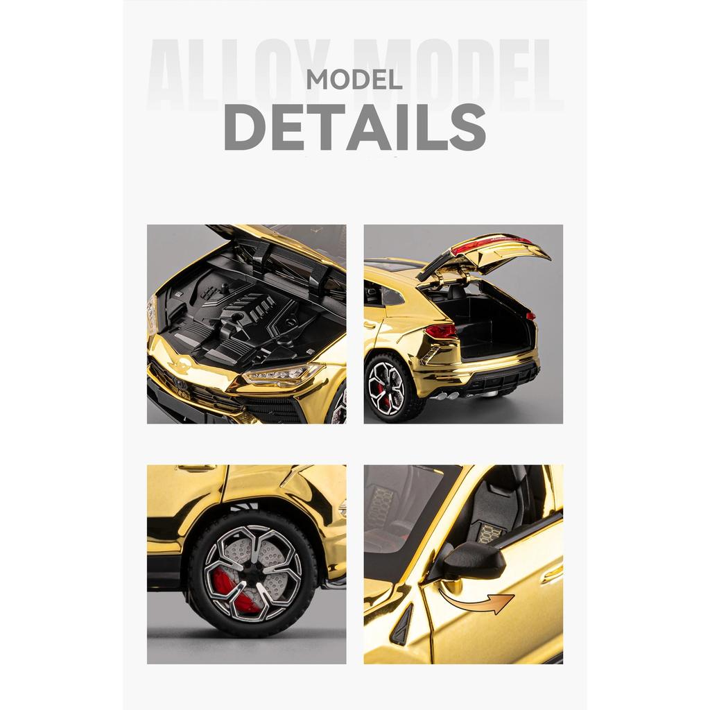 1/24 Lamborghini URUS SUV Alloy Electroplating Sports Car Model Diecast Metal Racing Vehicles Car Model Simulation Sound Light Kids Toy Gift