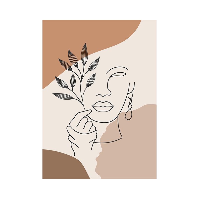 Nordic Bohemian Canvas Painting Vintage Minimalist Line Leaf Wall Art Geometric Prints For Modern Living Room Home Decor Unframed