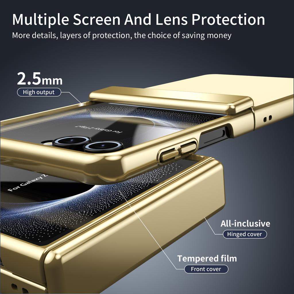 For Samsung Galaxy Z Flip 7 6 5 4 3 AG Matte Vacuum Plating Hinge Full Protective Glass Front Film Drop Resistant Phone Case