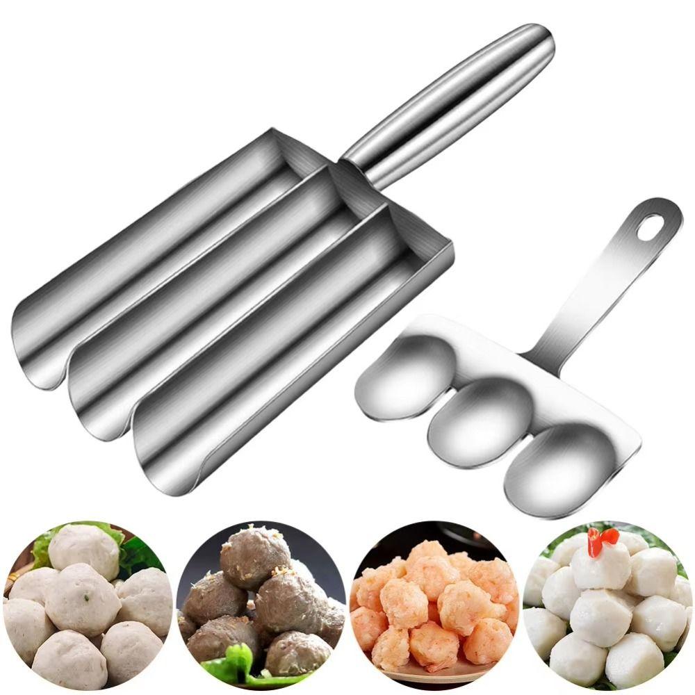 Stainless Steel Meat Making Ball Mold Easy-Release 1/2/3/4 Tube Manual Meatball Maker Non-Stick with Scoop Meatball Maker Tool