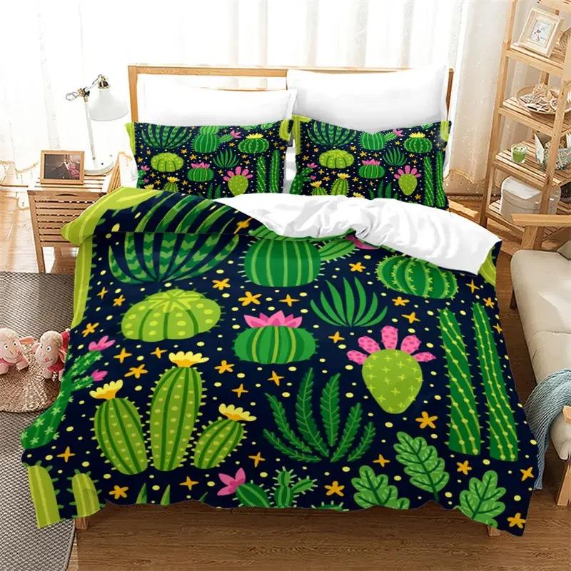 Comforter Chic Cactus Bedding Set Queen For Kids Teen Decor Cartoon Green Plants Succulents Nature Art Floral Comforter