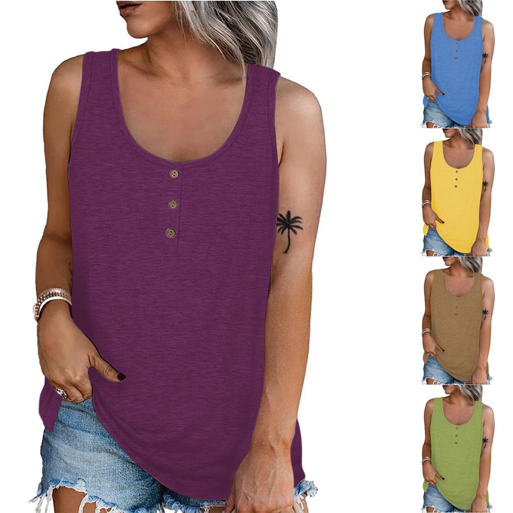 Women Summer Sleeveless Casual Solid Color O-Neck T-Shirt Tops Blouse