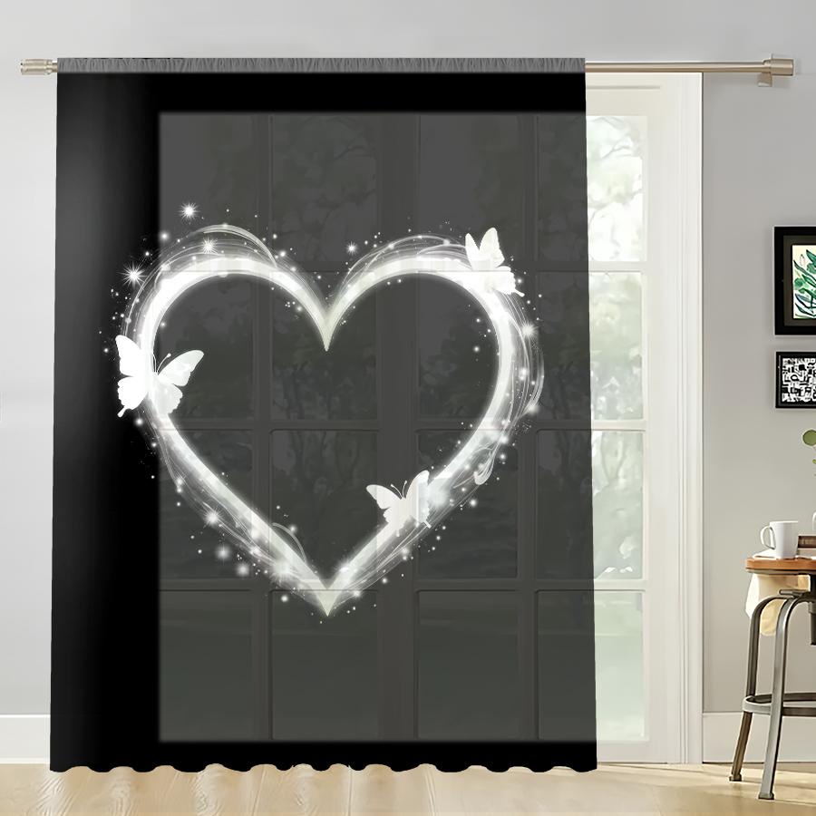 

Single Panel Starlight Love Butterfly Curtain Romantic Style People Day Universal Bedroom Living Room Polyester Ideal For Great W100*H70(CM)-Grommet top&1PCS