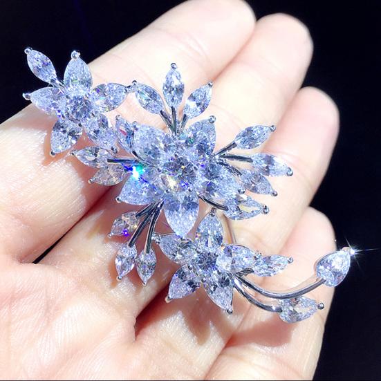 Floral Design Brooch with Cubic Zirconia Inlaid Non-Slip Buckle Scarf Badge Coats Sweaters Hats Bags Accessories