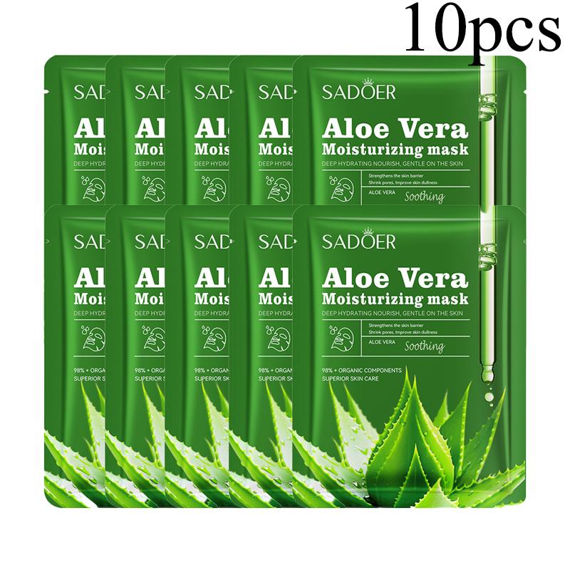 1/5/10pcs Unisex Adult Aloe Vera Facial Masks Moisturizing Face Sheets Glycerin Trehalose Alcohol-Free Fragrance-Free Types Skincare