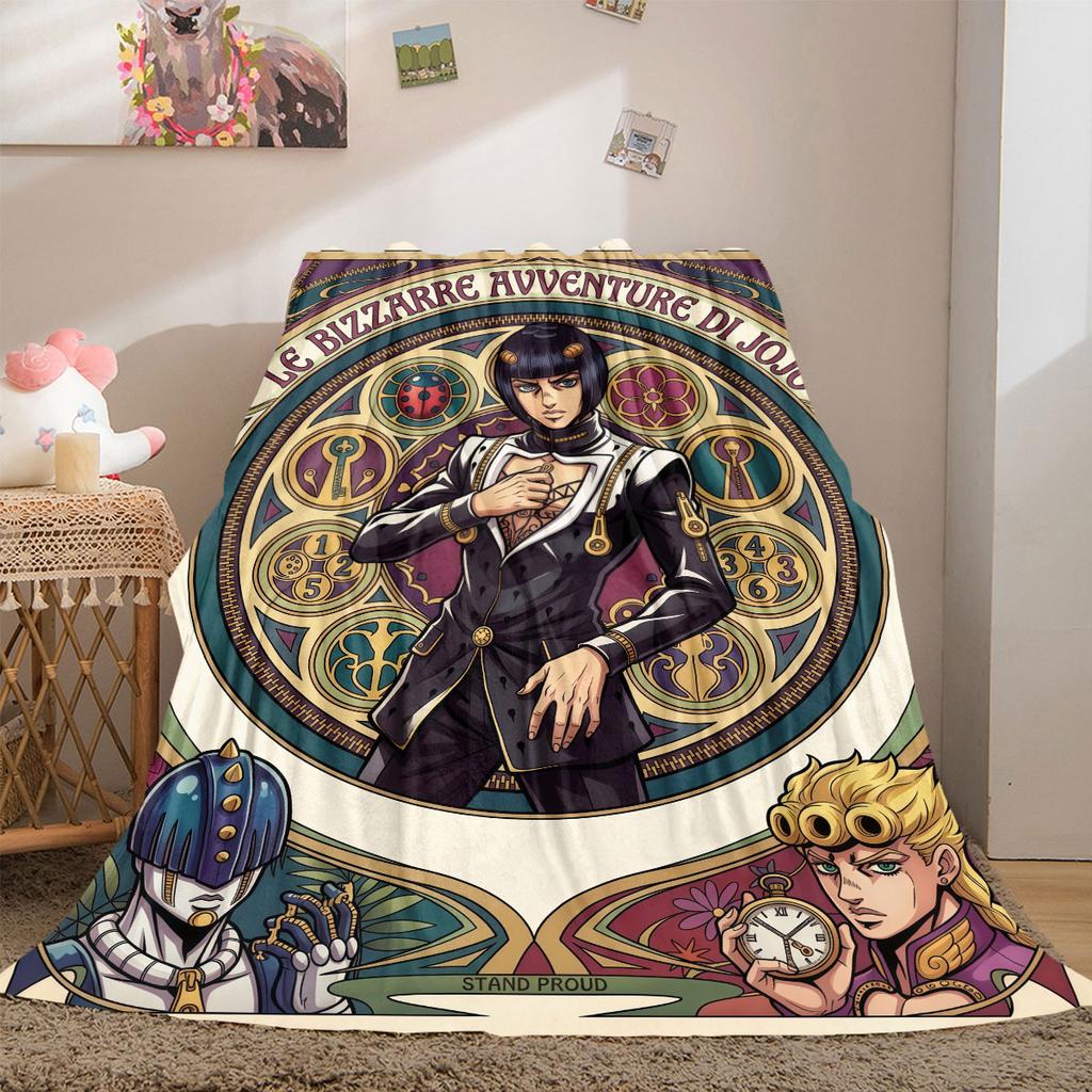 JoJo's Bizarre Adventure Cartoon Flannel Blanket, Printed Style for Beds and Chairs, Warm Bedding, Travel Picnic Use_LIAN