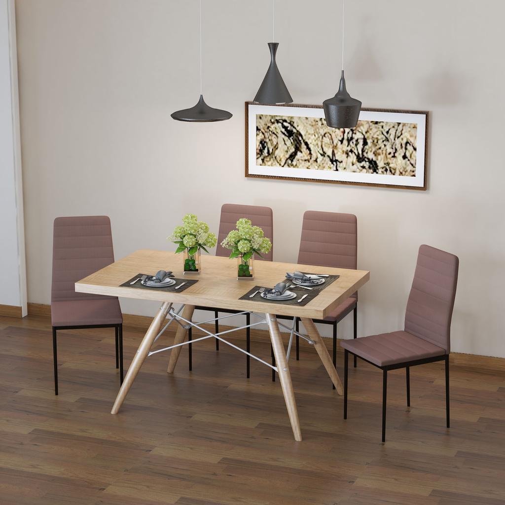 Set of 4 Padded Chairs for Living Room or Dining Room, Modern Kitchen Chairs, in Metal and Khaki Fabric