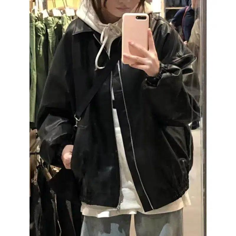 Autumn Winter Street Style Casual Fashion PU Leather Jacket Women Vintage Zipper Coat Cardigan Outwear Top