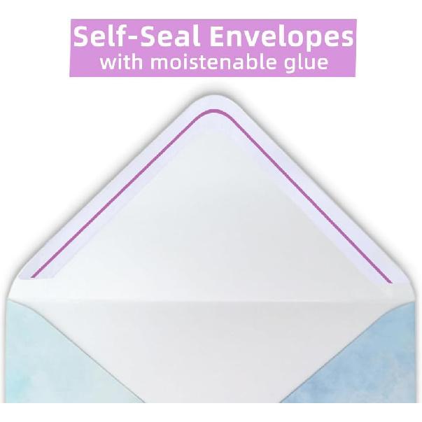 72 Pieces Stationery Set with Envelopes (48 Lined Watercolor Sheets + 24 Matching Envelopes), 8 Unique Designs, 5.5 x 8.25 inch Double Sided Printing