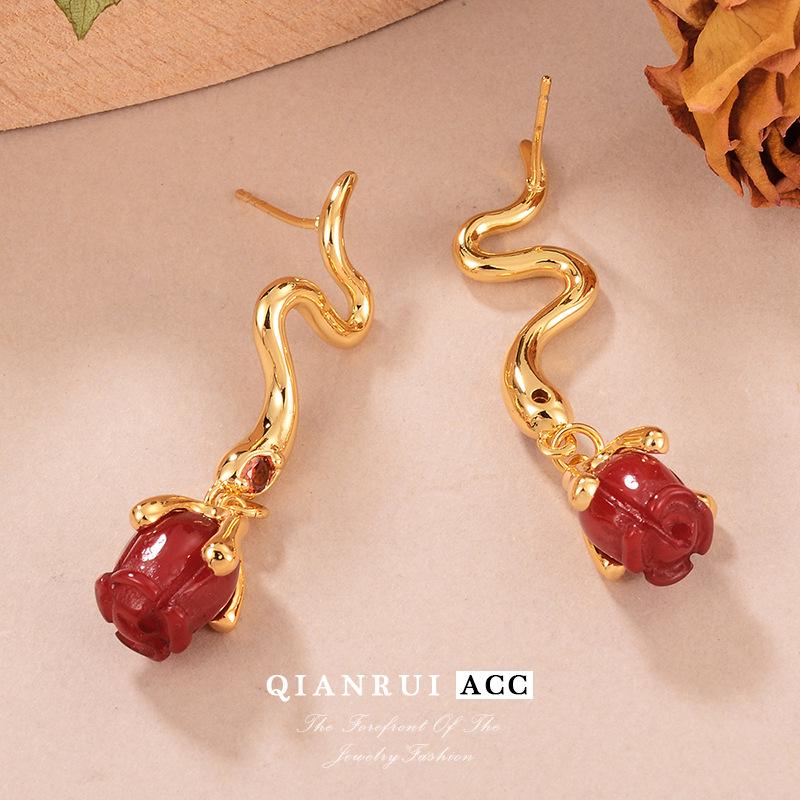 

High-End Retro Red Rose Earrings in S925 Silver